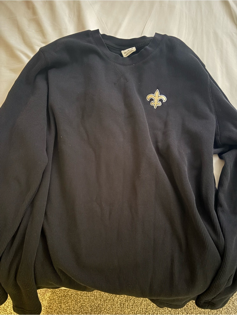 Black Men's Waffle Crewneck Sweater with saints logo